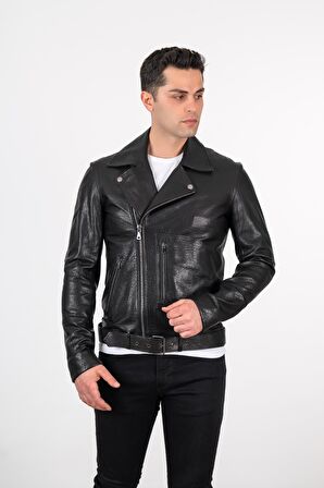 Deri Effect Erkek Siyah Jumbo Spor Hakiki Deri Ceket