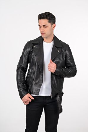 Deri Effect Erkek Siyah Jumbo Spor Hakiki Deri Ceket