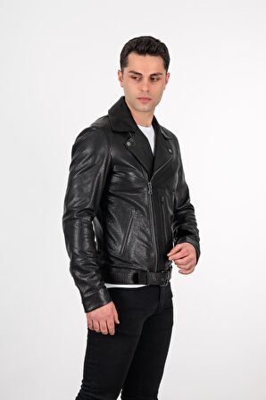 Deri Effect Erkek Siyah Jumbo Spor Hakiki Deri Ceket