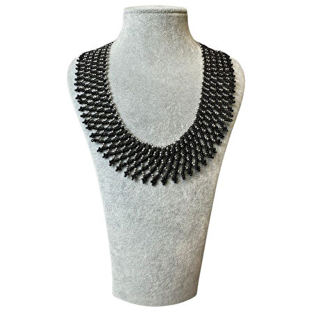 Uretti - Özlem 9422 7719 El Yapımı Siyah Kum Boncuk Yaka Kolye