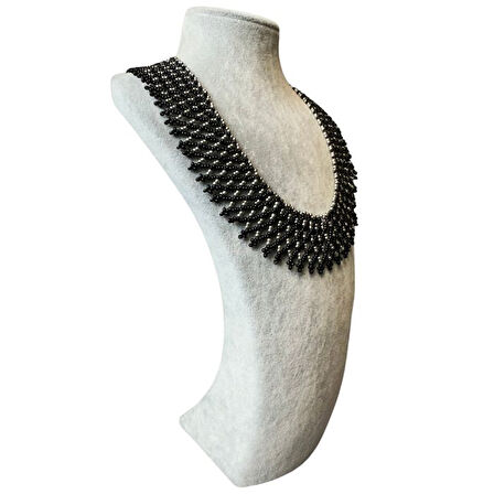 Uretti - Özlem 9422 7719 El Yapımı Siyah Kum Boncuk Yaka Kolye