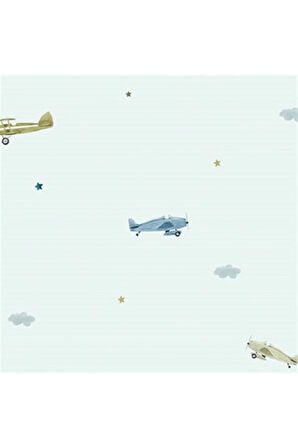 Gökyüzünde Uçak Detaylı Çocuk Odası Duvar Kağıdı - Adakids 8907-2 Duvar Kağıdı 10.6 m2