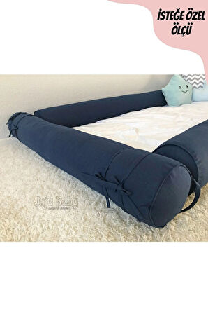 Lacivert Montessori Yatak Bariyer 100x200 Beşik Kenar Koruma Özel Ölçü