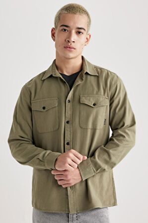 DeFacto Regular Fit Polo Yaka Basic Düz Pamuklu Uzun Kollu Gömlek B2654AX24SPKH470