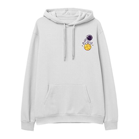Astro-5  Baskılı Beyaz Hoodie