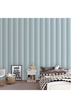 Nötr Renkli Çizgili Duvar Kağıdı - Açık, Gri, Mavi, Adakids 8908-2
