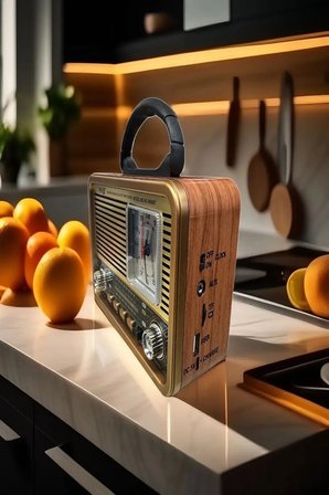 NS-8898BT Nostaljik Radyo Analog Saatli FM Radyo Bluetooth Hoparlör USB TF AUX MP3 Çalar