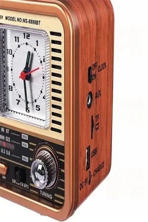 NS-8898BT Nostaljik Radyo Analog Saatli FM Radyo Bluetooth Hoparlör USB TF AUX MP3 Çalar