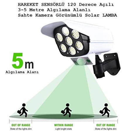 Gaman 77 LED Hareket Sensörlü Kumandalı Güneş Enerjili LED Solar Bahçe Lambası Armatürü Sahte Kamera