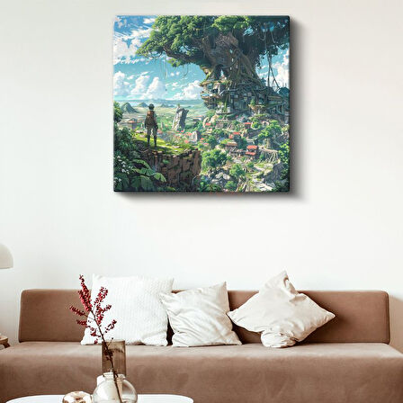 Ağaç Şehri - Fantastik Manzara Anime Kanvas Tablo