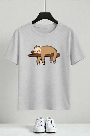 Unisex Uyuyan Tembel Baskılı Tasarım Tshirt