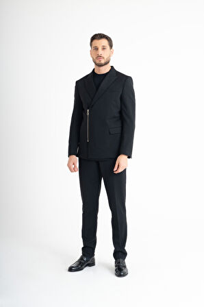 Yandan Fermuarlı Takım Elbise - Siyah 46