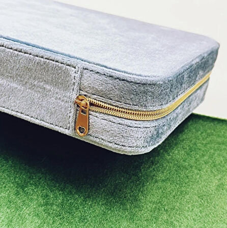 GMN-2 Lüx Kadife Mücevher Takı Kutusu - Yüzük küpe Altın Kolye Takı Organizeri / Aynalı ( GÖK MAVİSİ )