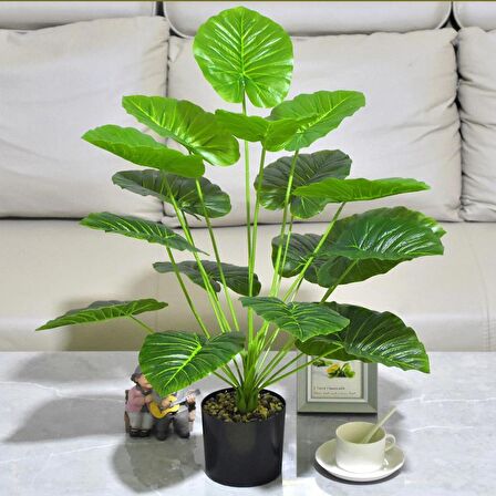 Yapay Çiçek Saksıda Pothos Yeşil 18Dal 75cm Salon Çiçeği Yapay Bitki