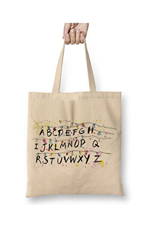 Stranger Things Alphabet Christmas Lights Yılbaşı Bez Çanta Uzun Saplı Alışveriş Çantası