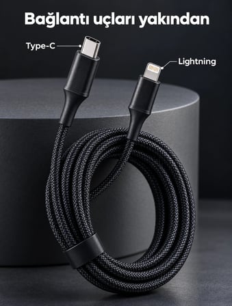 PD Hızlı Şarj Destekli LED Göstergeli Lightning Kablo