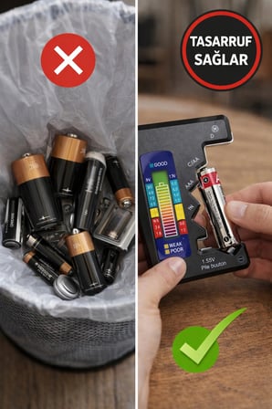 Evrensel Mini Pil Test Cihazı – Pil Doluluk Seviyesi Ölçer ve Pil Durum Kontrol Aparatı