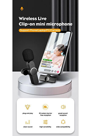 Lightning Girişli Iphone Uyumlu Ikili Kablosuz Yaka Mikrofonu Youtube Facebook Tiktok Vlog
