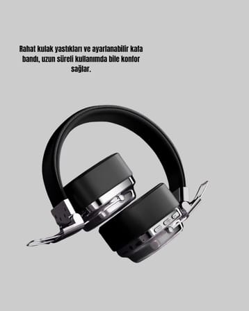 Kablosuz Kulak Üstü Bluetooth Kulaklık Güçlü Bas ve Katlanabilir Tasarım
