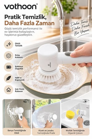 Şarjlı Elektrikli Temizlik Fırçası Mutfak Banyo Labo Ve Küvet İçin Çok Amaçlı Döner Fırça