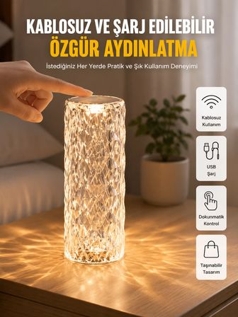 Yeni Nesil Modern Kristal Masa Ve Gece Lambası Dokunmatik Renk Değiştirebilen