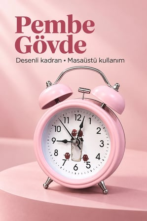 Pilli Çalar Saat Çift Çanlı Klasik Masaüstü Tasarım