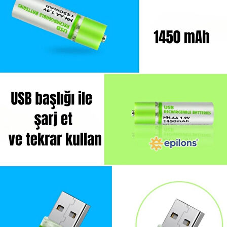 Usb Şarjlı 1450mah Aa 1.2v Lityum Kalem Pil 2 li Set Dönüşümlü Batarya