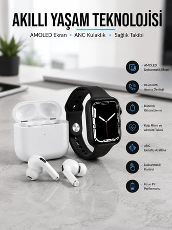 2025 Model Akıllı Saat ve Yeni Nesil Pro Bluetooth Kulaklık TWS Yüksek Ses Kaliteli