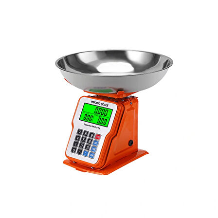 30kg 1g Dijital Kefeli Terazi Pilli Ve Adaptörlü Elektronik Tartı, Paslanmaz Çelik Tepsili Fiyat Hesaplama Turuncu