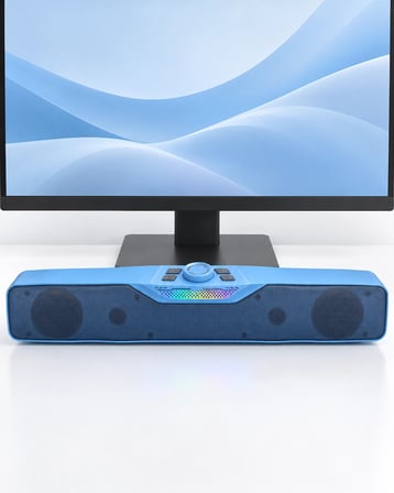 Monitör Altı Kullanıma Uygun RGB Işıklı Bluetooth Soundbar Hoparlör 1500 mAh Mavi