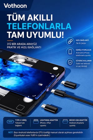 10 Metre Çift Kameralı İos/android Uyumlu Yılan Endoskop Kamera 8mm 2mp Led li Sert Kablo