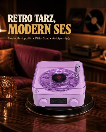 Projektör Işıklı Retro Hoparlör Bluetooth AUX USB Hafıza Kartlı 360° Sesli Şarjlı