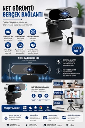 webcam orjınal 1080p hd konferans kamera dahili mikrofon görüntülü sohbet yayın kamerası hd video ae-104
