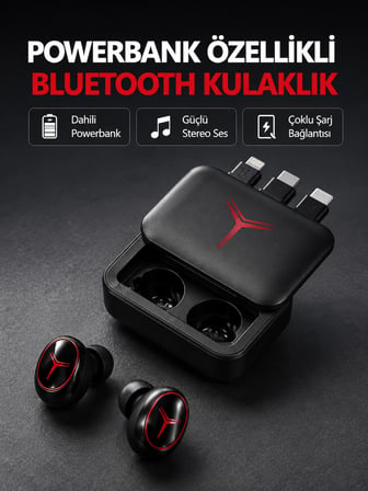 Powerbank Özellikli Bluetooth Kablosuz Kulaklık – Dokunmatik Kontrol, Uzun Pil Ömrü, Ergonomik Tasarım
