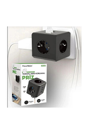 Termal Akım Korumalı Isıya Dayanıklı 3’lü Duvar Tipi Priz 3x Usb 1x Type-c
