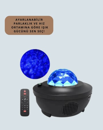 Sesle Etkileşimli Yıldız Projektörlü Gece Lambası - Bluetooth Hoparlörlü, Usb Girişli, Dönen Okyanus