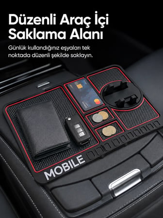 Telefon Standlı Araç İçi Organizer Kaydırmaz Silikon Konsol Düzenleyici Mat