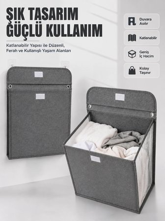 Duvara Asılabilir Katlanabilir Kirli Çamaşır Sepeti Geniş Hacimli Düzenleyici