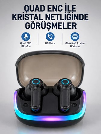 Bluetooth 5.4 Kablosuz KulaklıkQuad ENC Mikrofonlu TWS Kulaklık