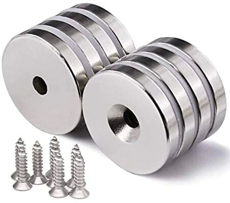 2 Adet 25x10/5x5,5 Mm Neodyum Mıknatıs Havşa Delikli Magnet Vida Atılabilir N35 Nikel Paslanmaz