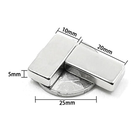 20 Adet 20x10x5 Mm Neodyum Magnet N35 Güçlü Mıknatıs Köşeli Ve Dayanıklı Nikel Kaplama