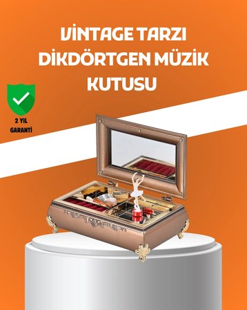Müzikli Balerin Figürlü Takı Kutusu Piyano Desenli Dekoratif