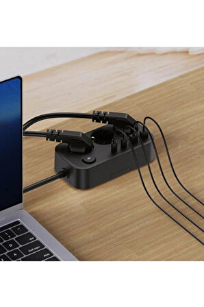 Akım Korumalı Priz 2 Usb + 2 Type-c Girişli 2 Metre Kablosu Anahtarlı Ve Duvara Monte Edilebilir