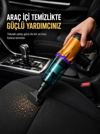 Araç İçi Temizlik İçin Şarjlı El Süpürgesi Çok Başlıklı Pratik Temizlik Cihazı