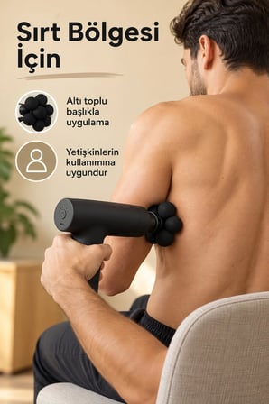 Masaj Tabancası 5 Değiştirilebilir Başlıklı Şarjlı Siyah Masaj Aleti