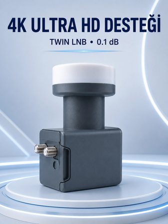 Uydu Anten Lnb Twin Çıkışlı 0.1 Db Ku Band 4k Ultra Hd Uyumlu