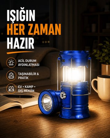 Güneş Enerjili Katlanabilir Kızaklı Kamp Feneri - Usb Şarjlı, Çok Yönlü Ve Dayanıklı Tasarım