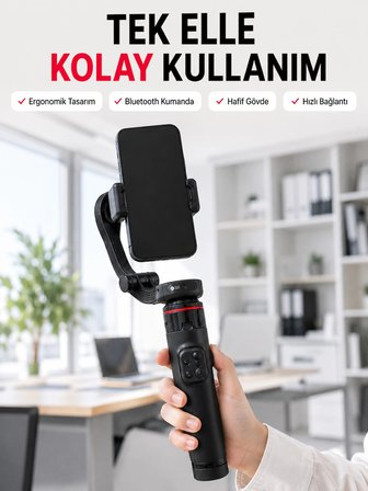 Profesyonel AI Gimbal Selfie Stick Yüz Takipli Telefon Sabitleyici Bluetooth Kumandalı Katlanabilir Tripod