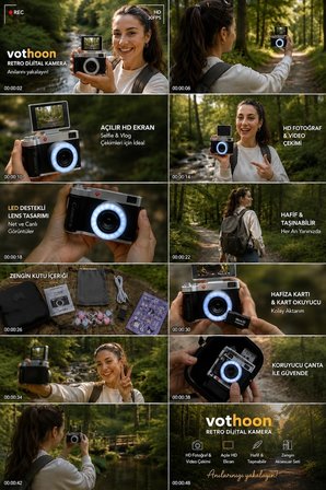 4k Çantalı Dijital Retro Video Kamera 48mp 16x Zoom Işıklı (32gb) Kart Dijital Fotoğraf Makinesi Mavi