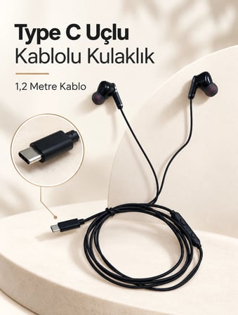 Mikrofonlu ve Kumandalı Kulak İçi Kulaklık Type C Girişli